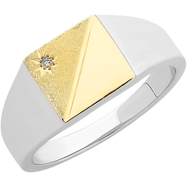 9ct Yellow Gold & Sterling Silver Diamond Gents Ring