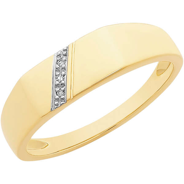 9ct Yellow Gold Diamond Gents Ring