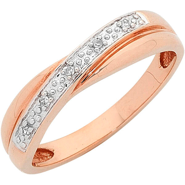 9ct Rose Gold Diamond Cross Over Ring