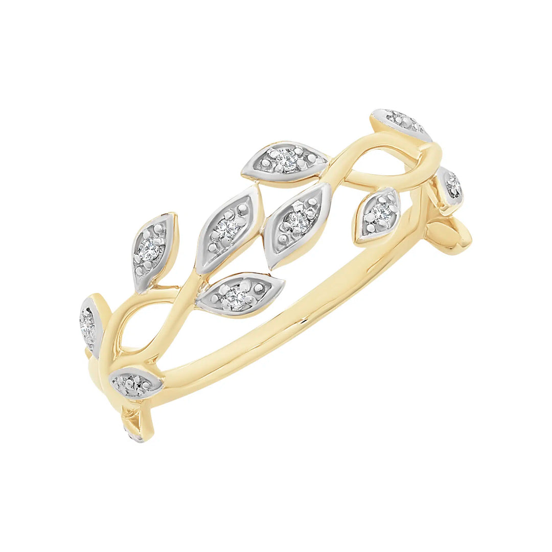 9ct Yellow Gold Diamond Leaf Ring