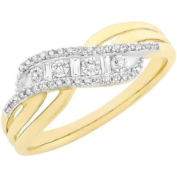 9ct Yellow Gold Diamond Crossover Ring