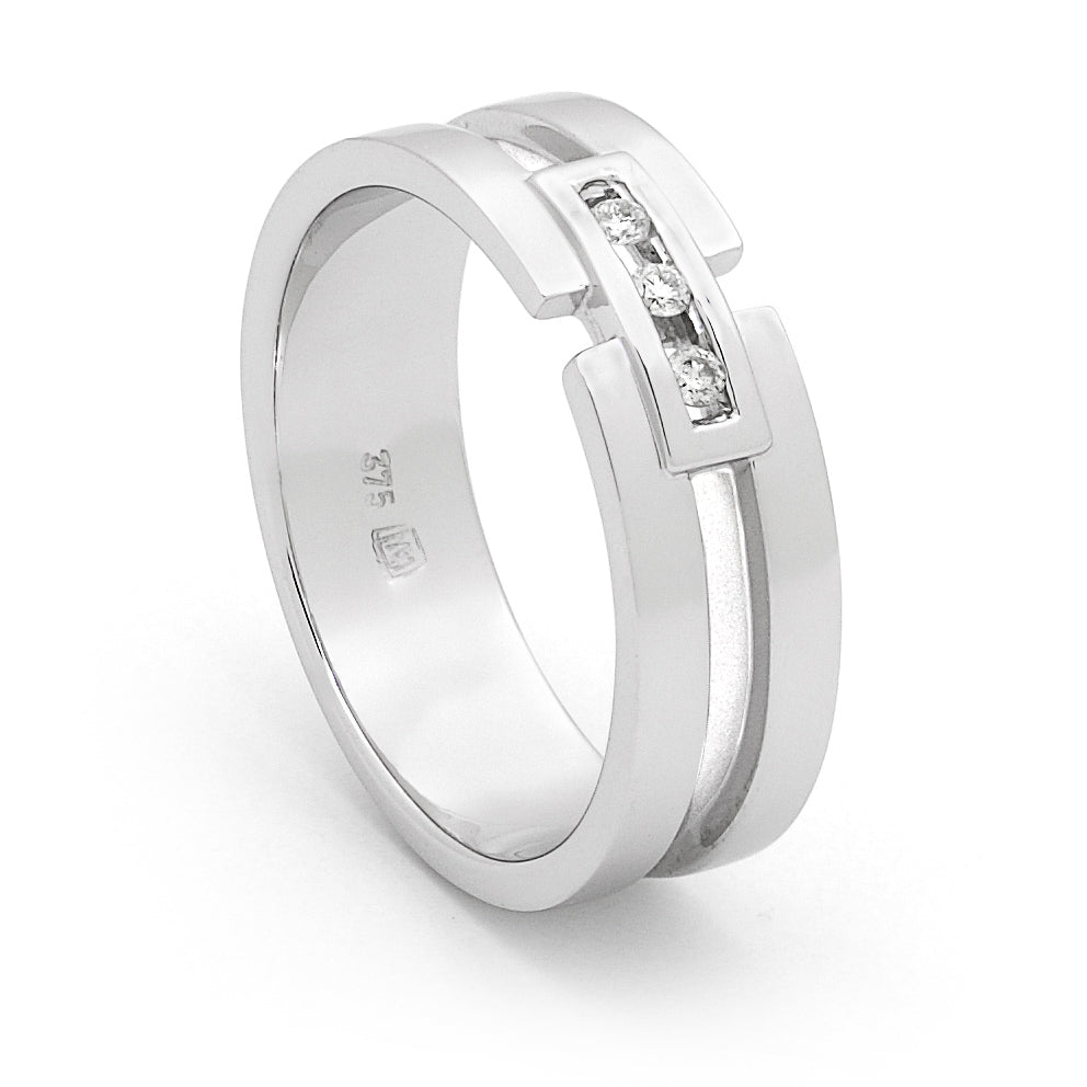 9ct White Gold Diamond Gents Ring