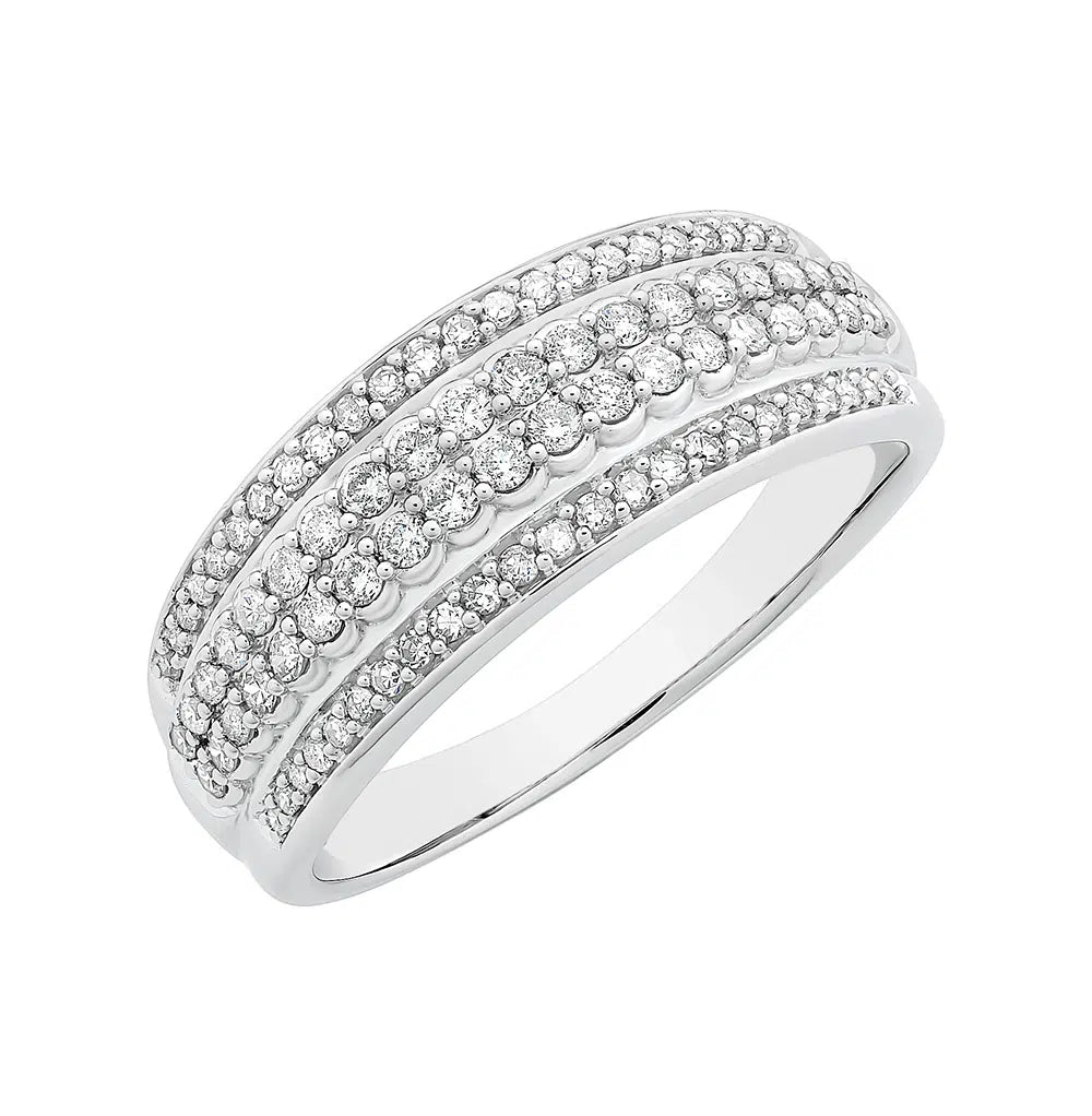 9ct White Gold Diamond Multi Row Ring