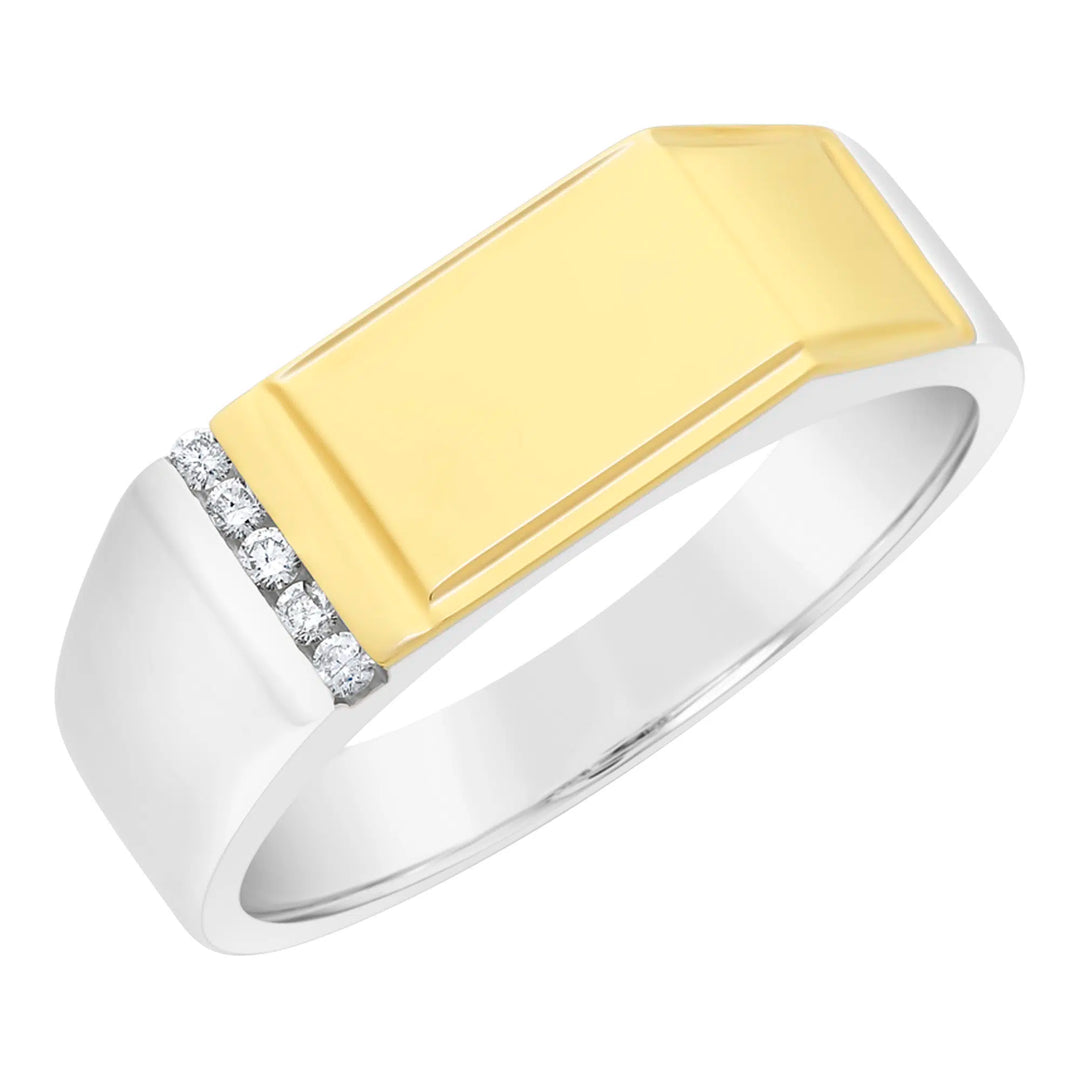 9ct Yellow Gold & Sterling Silver Diamond Gents Ring
