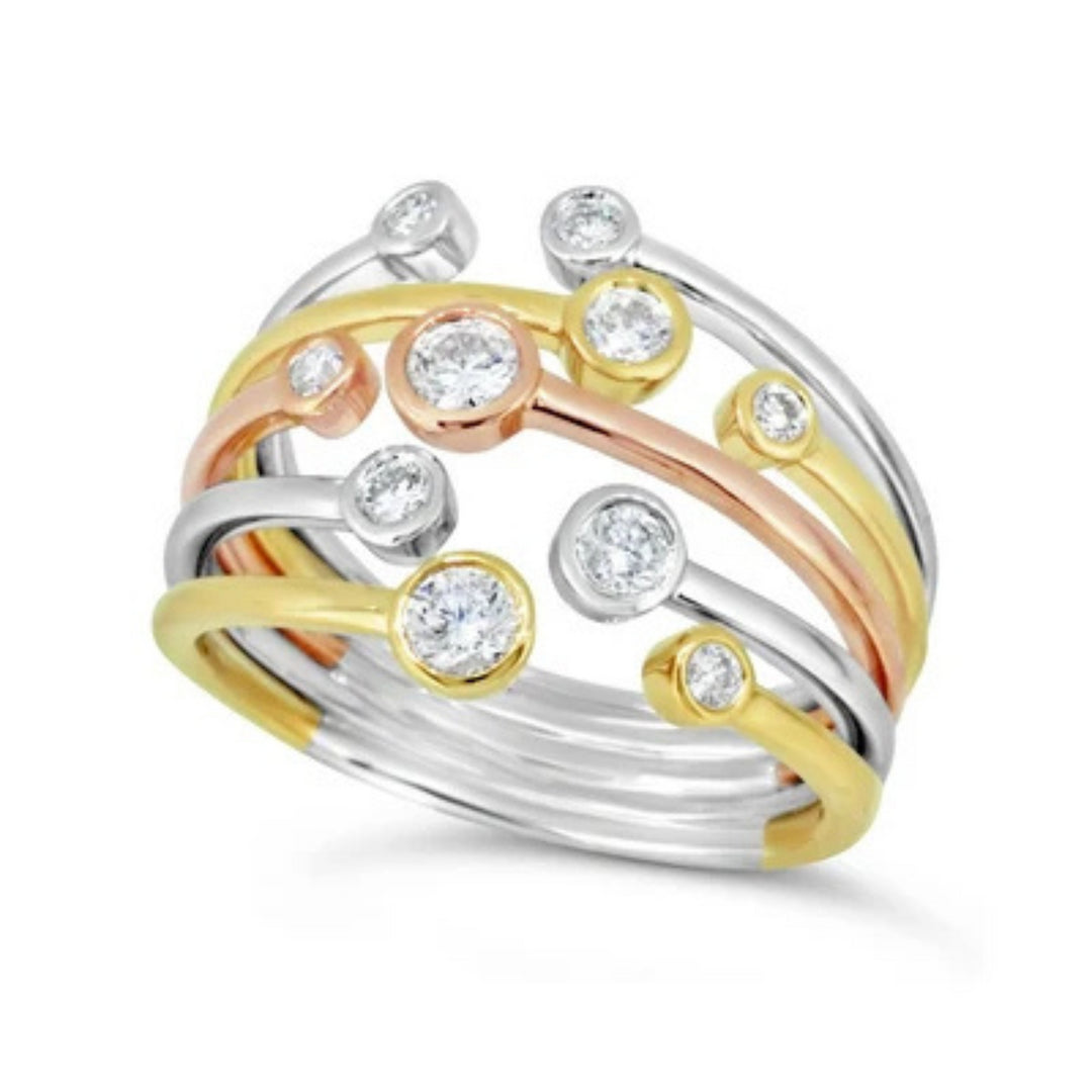 9ct Tri Tone Gold Diamond Ring
