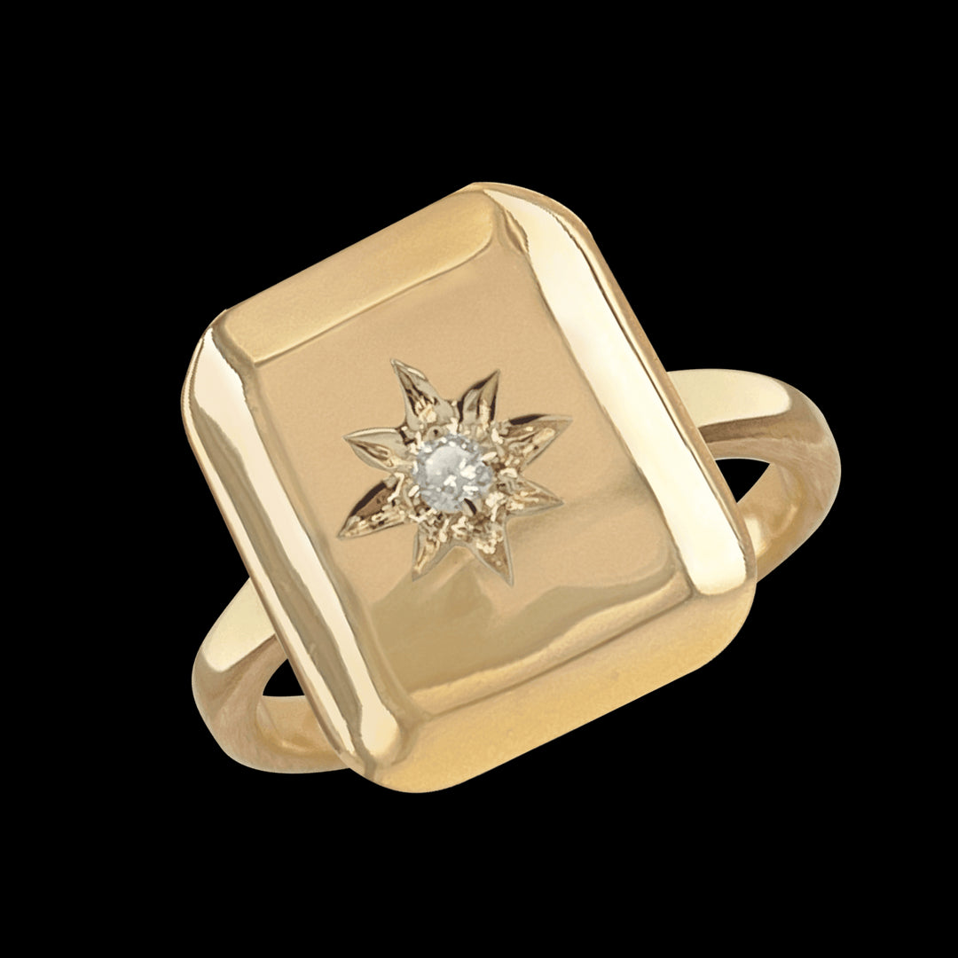 9ct Yellow Gold Diamond Signet Ring