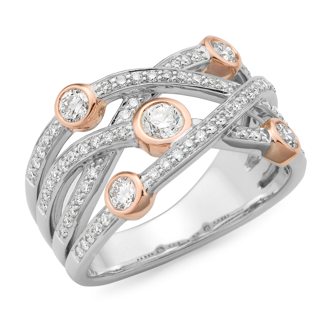 9ct White & Rose Gold Diamond Crossover Ring