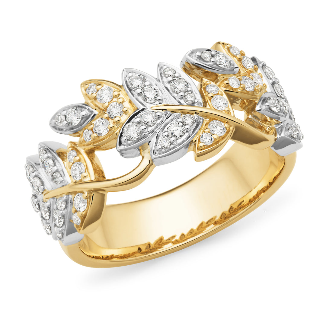 9ct Yellow & White Gold Diamond Leaf Ring