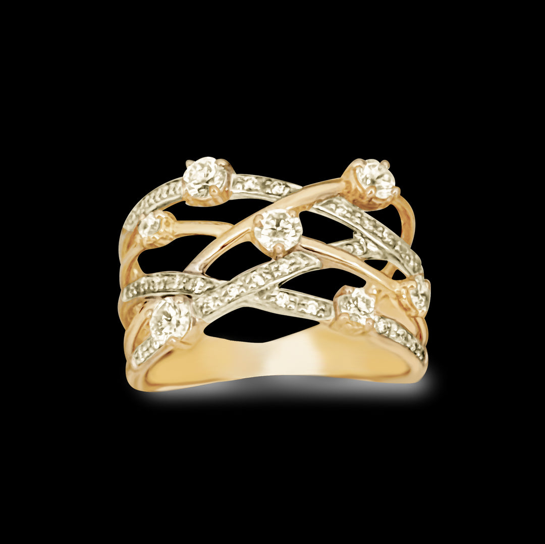 9ct Yellow Gold Diamond Crossover Ring