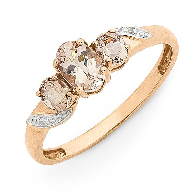 9ct Rose Gold Morganite & Diamond Trilogy Ring