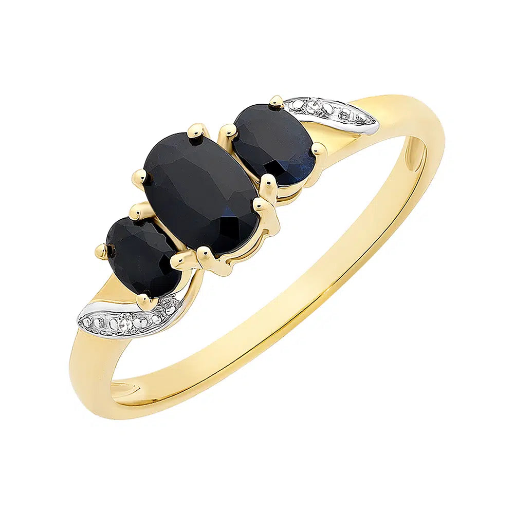 9ct Yellow Gold Sapphire & Diamond Trilogy Ring