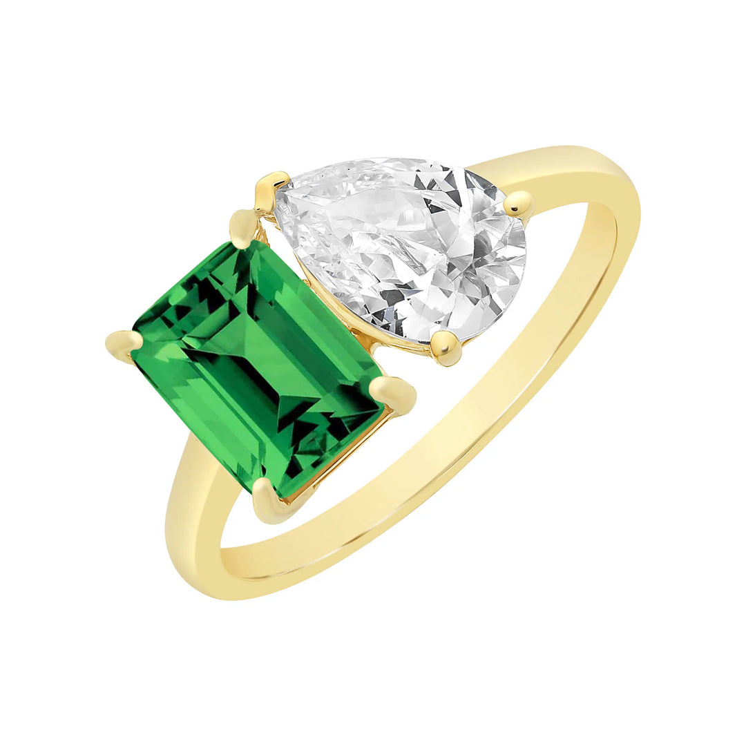 9ct Yellow Gold Created Emerald & Cubic Zirconia Ring