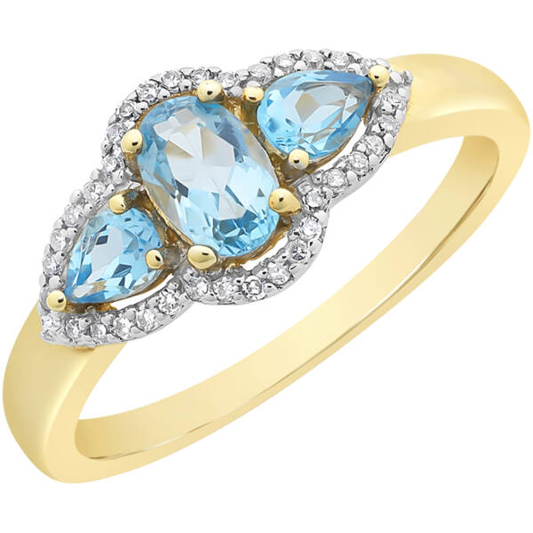 9ct Yellow Gold Blue Topaz & Diamond Ring