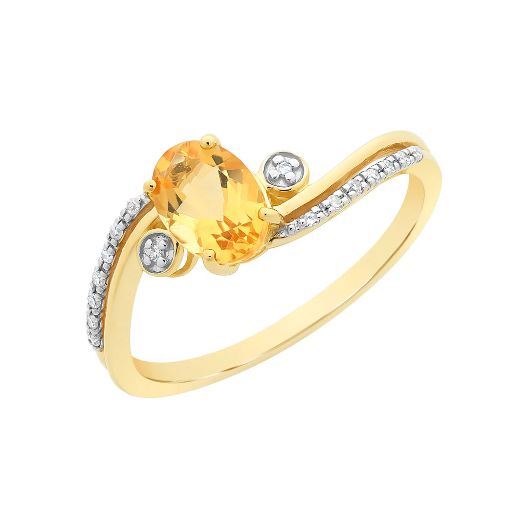 9ct Yellow Gold Citrine & Diamond Ring