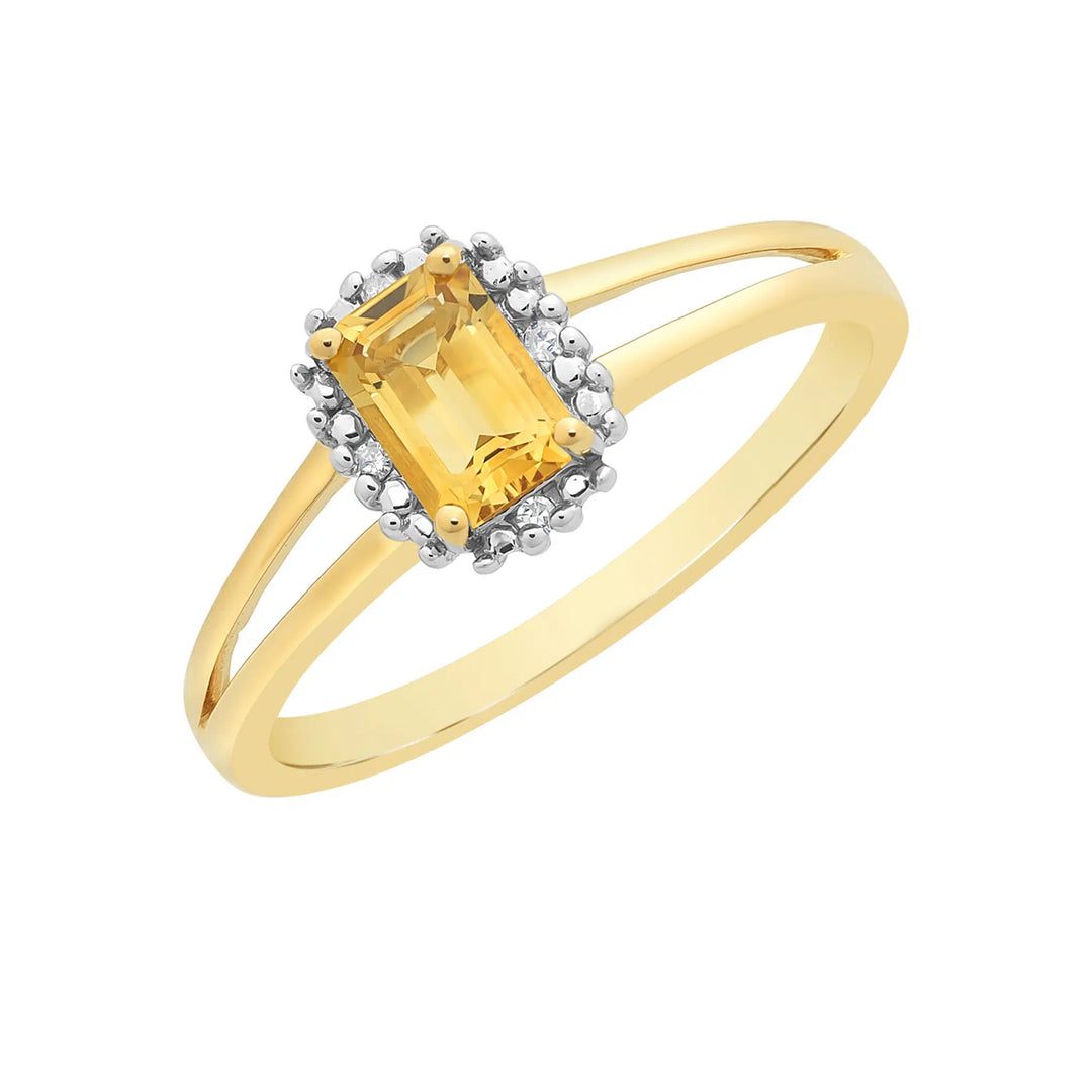 9ct Yellow Gold Citrine & Diamond Ring