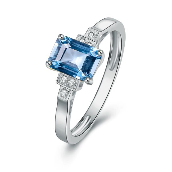 9ct White Gold Blue Topaz & Diamond Ring