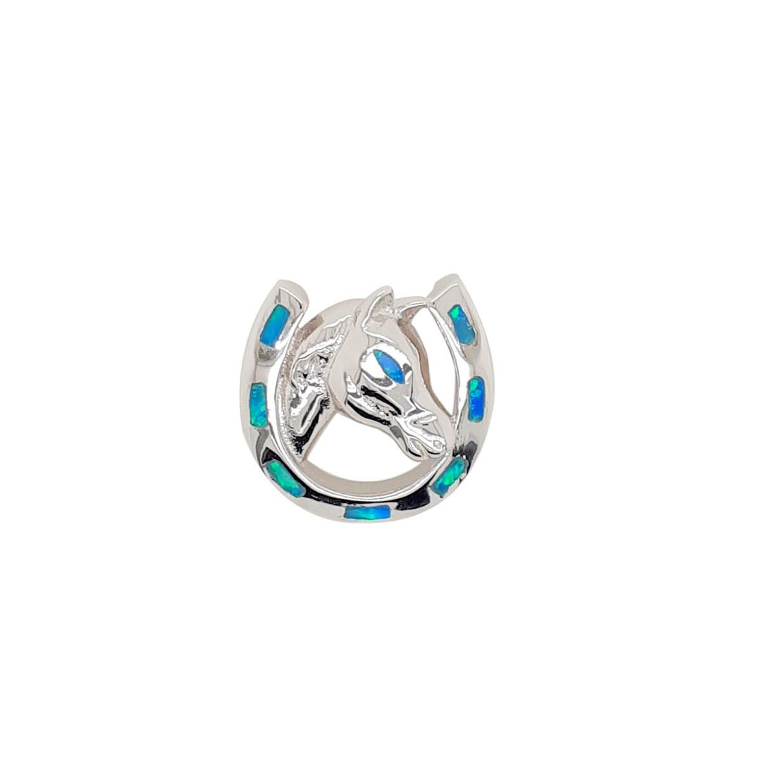 Sterling Silver Created Opal Horseshoe Ring