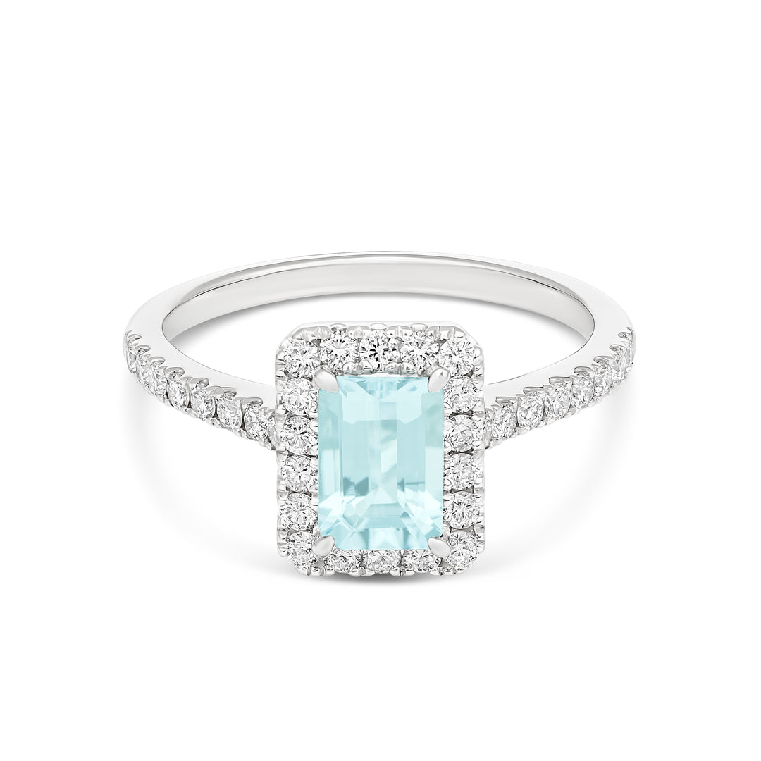 9ct White Gold Aquamarine & Lab Grown Diamond Halo Ring