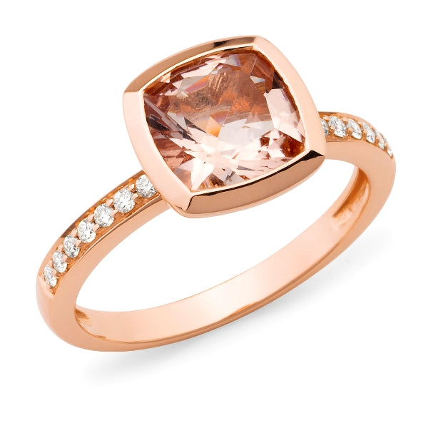 9ct Rose Gold Morganite & Diamond Ring
