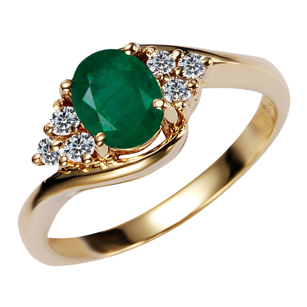 9ct Yellow Gold Emerald & Diamond Ring