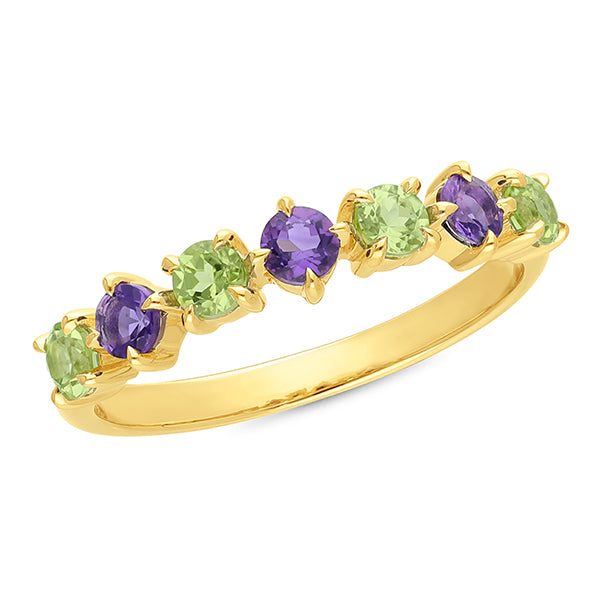 9ct Yellow Gold Amethyst & Peridot Ring