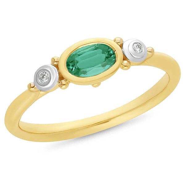 9ct Yellow Gold Tourmaline & Diamond Ring