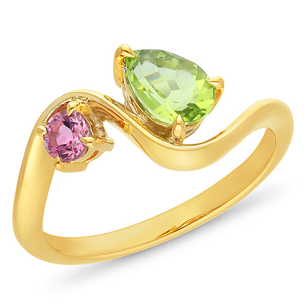 9ct Yellow Gold Peridot & Tourmaline Ring