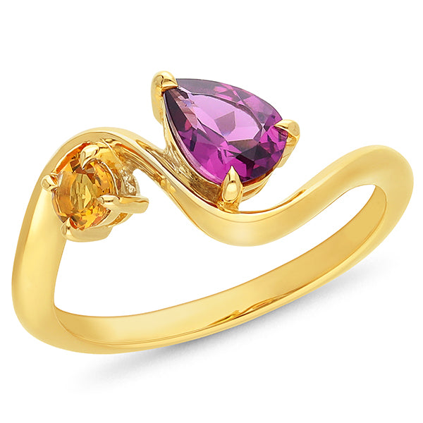 9ct Yellow Gold Rhodilite Granet & Citrine Ring