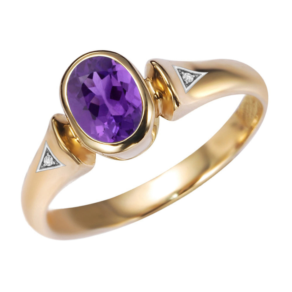 9ct Yellow Gold Amethyst & Diamond Ring
