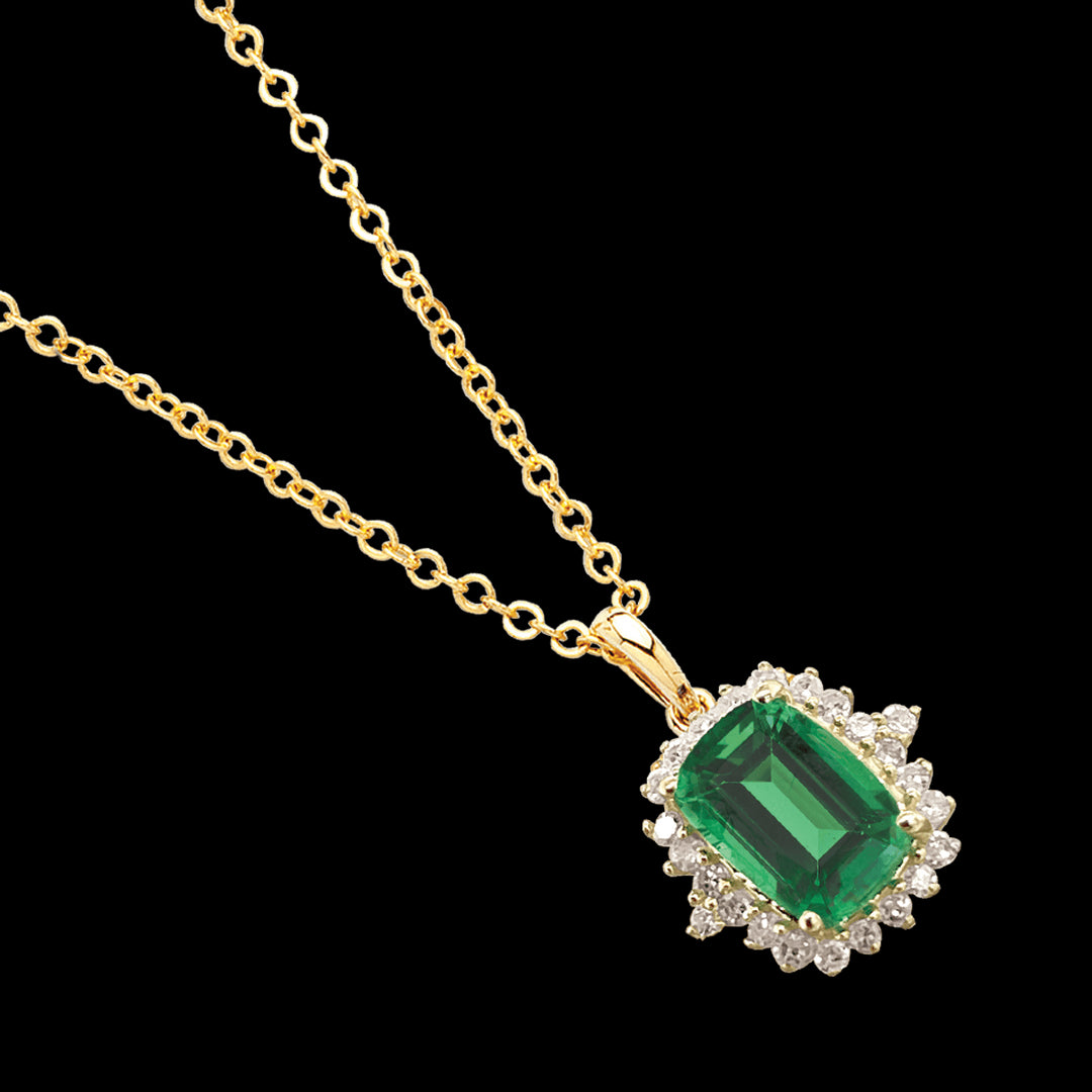 9ct Yellow Gold Emerald & Diamond Pendant