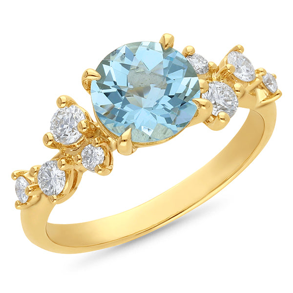 9ct Yellow Gold Aquamarine & Diamond Ring