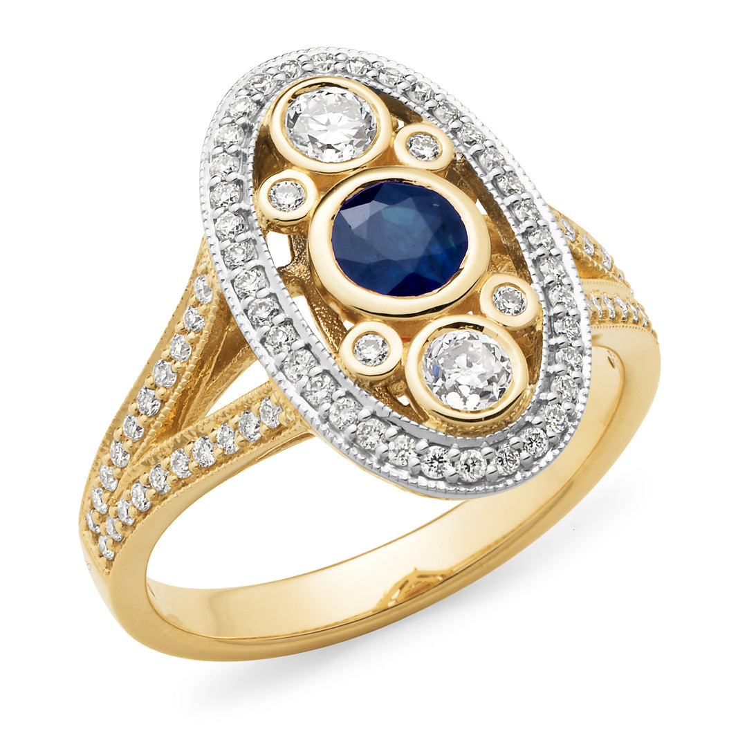 9ct Yellow & White Gold Sapphire & Diamond Ring