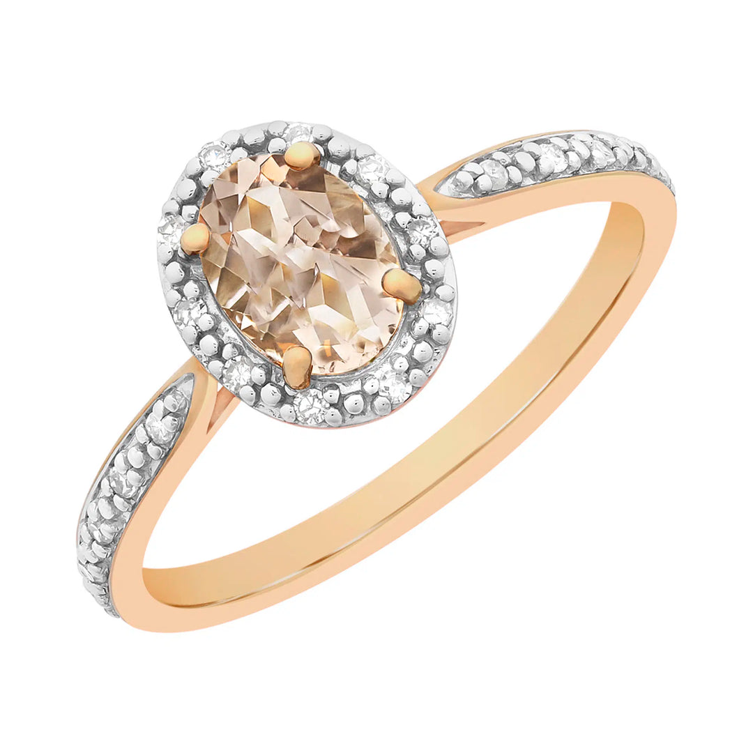 9ct Rose Gold Morganite & Diamond Ring