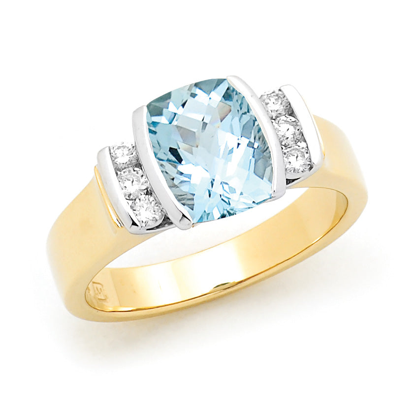 9ct Yellow & White Gold Aquamarine & Diamond Ring