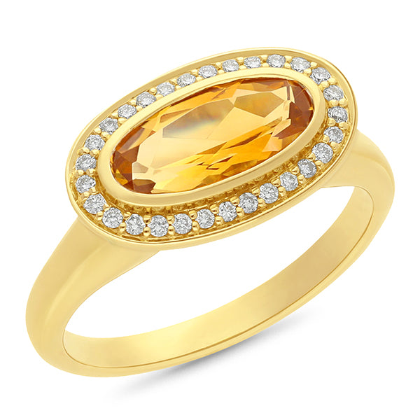 9ct Yellow Gold Citrine & Diamond Ring