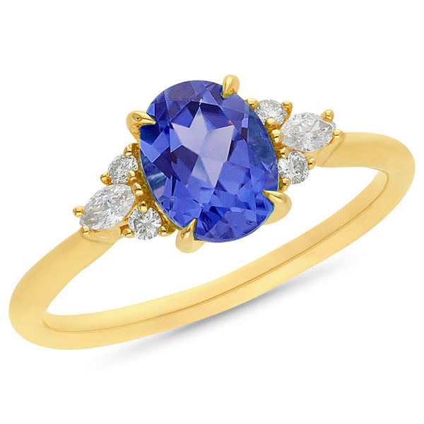 9ct Yellow Gold Tanzanite & Diamond Ring