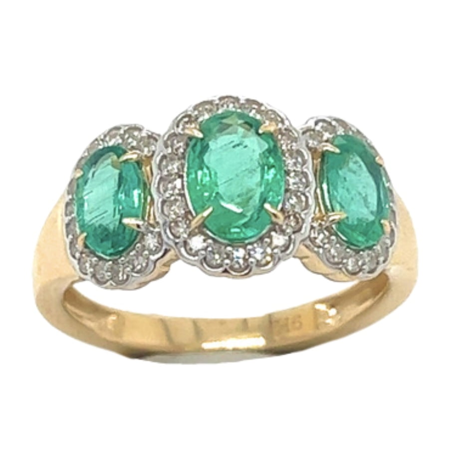 9ct Yellow Gold Emerald & Diamond Ring