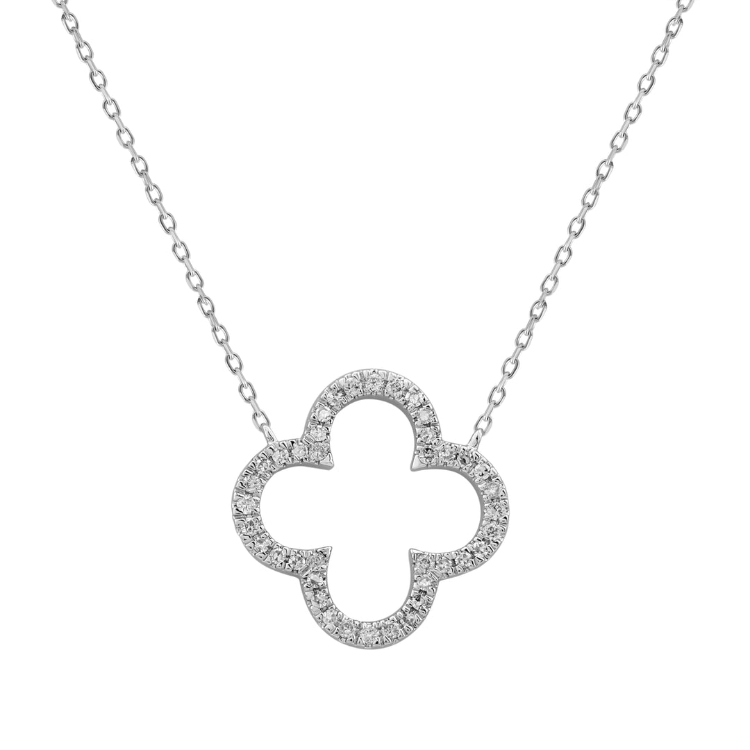 9ct White Gold Diamond Clover Necklace