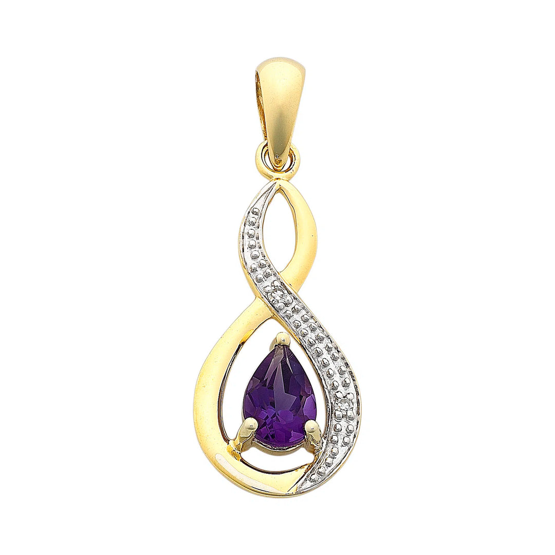 9ct Yellow Gold Amethyst & Diamond Twist Pendant