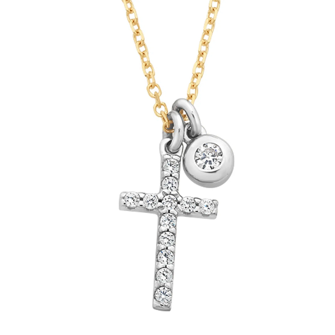 9ct White Gold Cubic Zirconia Cross & Solitaire Nacklace