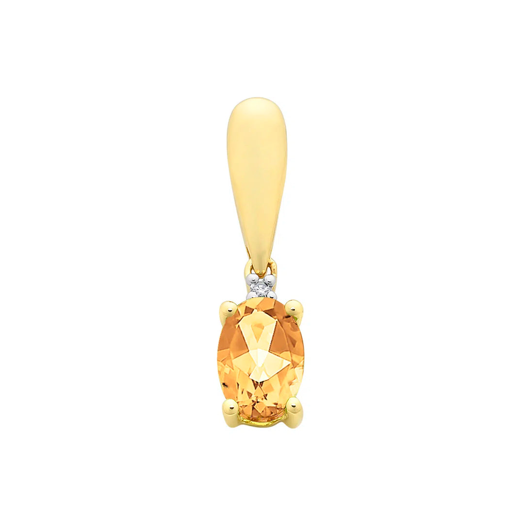 9ct Yellow Gold Citrine & Diamond Pendant