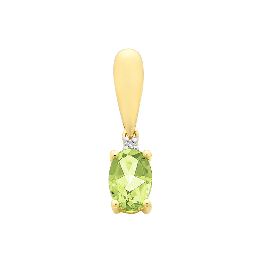 9ct Yellow Gold Peridot & Diamond Pendant
