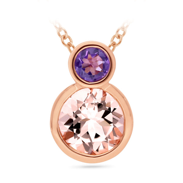 9ct Rose Gold Morganite & Amethyst Pendant