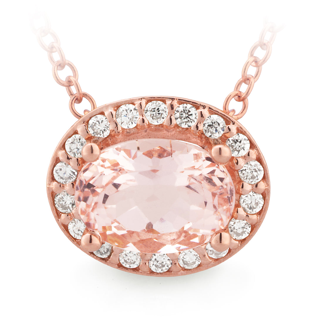 9ct Rose Gold Morganite & Diamond Pendant