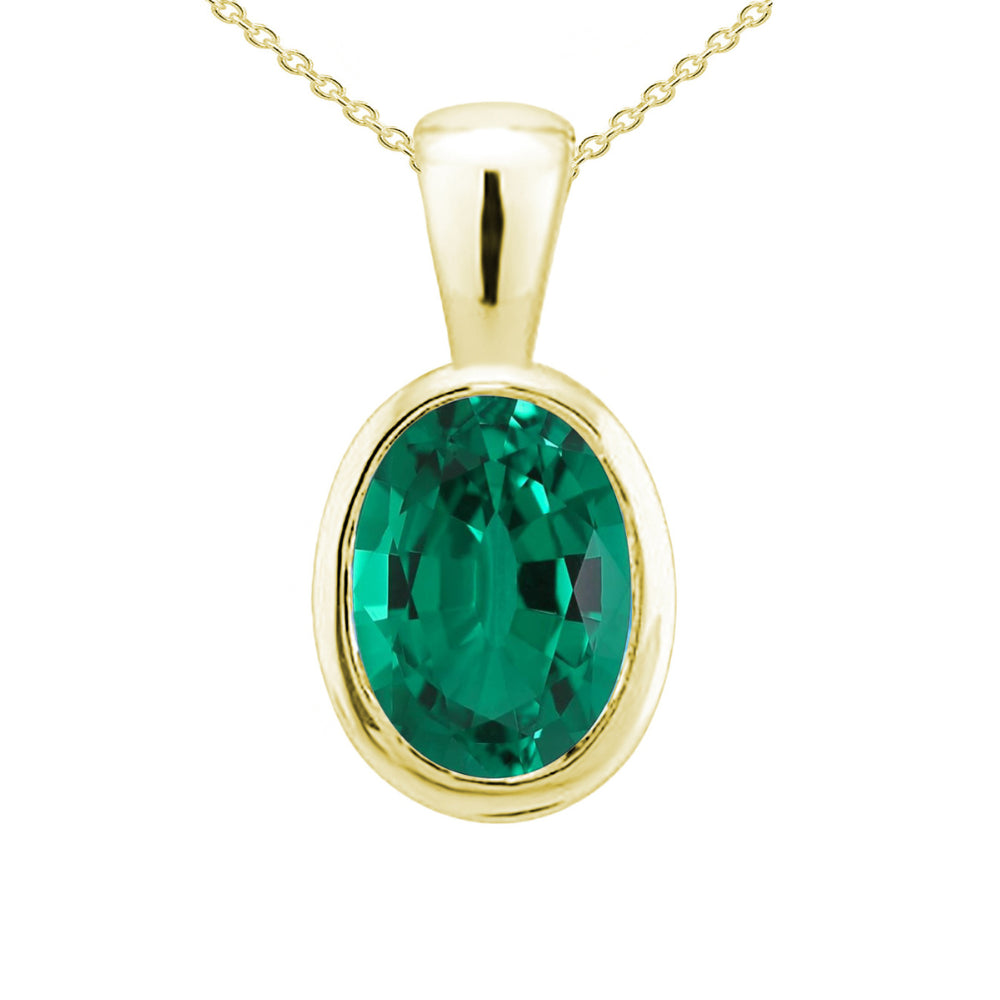 9ct Yellow Gold Created Emerald Pendant