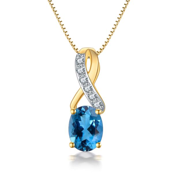 9ct Yellow Gold Blue Topaz & Diamond Pendant