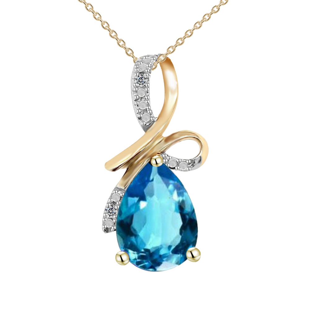 9ct Yellow Gold Blue Topaz & Diamond Pendant