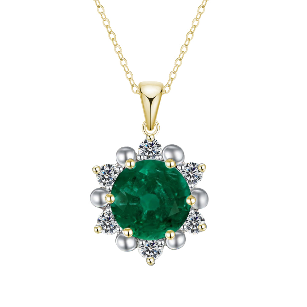 9ct Yellow Gold Emerald & Diamond Pendant