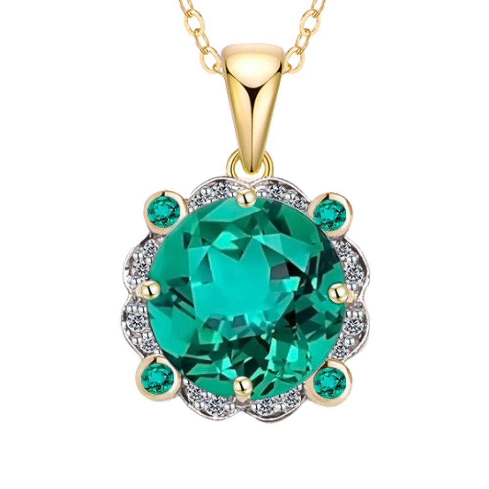 9ct Yellow Gold Created Emerald & Diamond Pendant