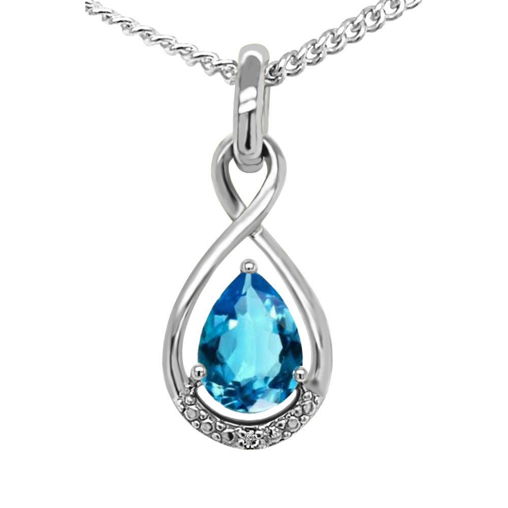 9ct White Gold Blue Topaz & Diamond Pendant